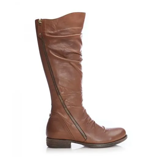 Haylis Tan Leather Women Moda In Pelle Knee High Boots