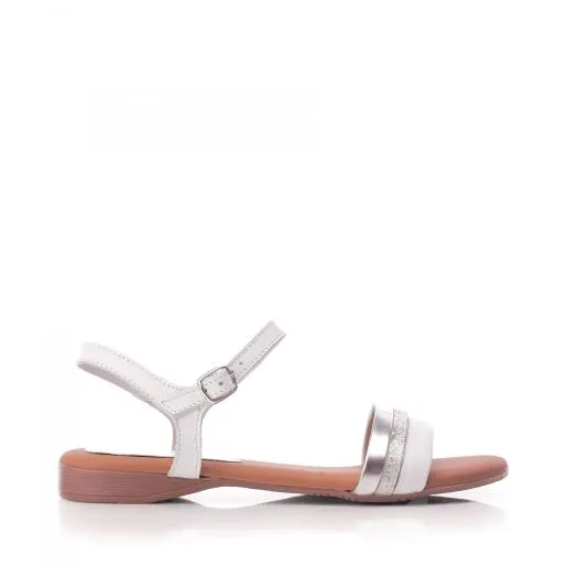 Hevels White 8211 Silver Leather Women Moda In Pelle Flat Sandals