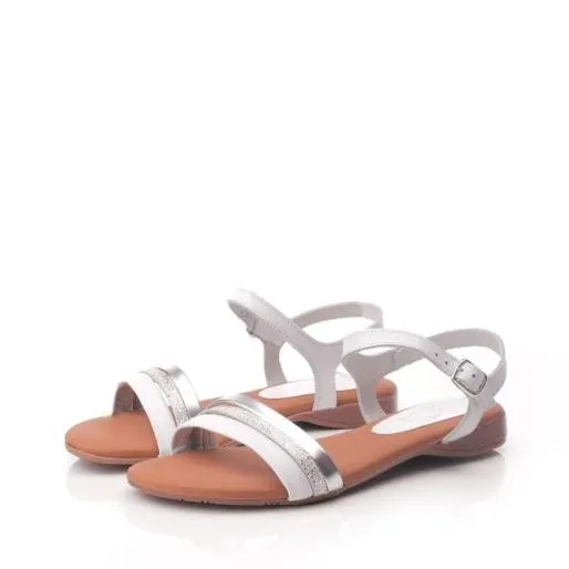Hevels White 8211 Silver Leather Women Moda In Pelle Flat Sandals