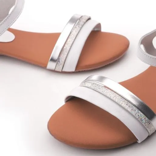 Hevels White 8211 Silver Leather Women Moda In Pelle Flat Sandals