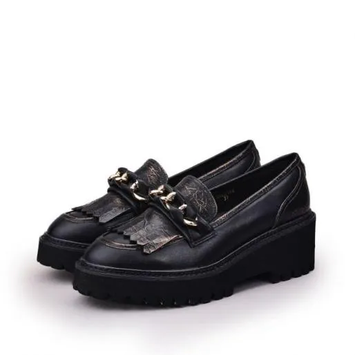 Holliee Black Leather Women Moda In Pelle Brogues And Loafers Holliee Black Leather Women Moda In Pelle Brogues And Loafers