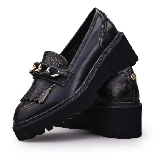 Holliee Black Leather Women Moda In Pelle Brogues And Loafers Holliee Black Leather Women Moda In Pelle Brogues And Loafers