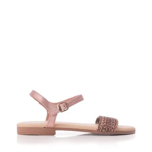 Holty Taupe Leather Women Moda In Pelle Flat Sandals
