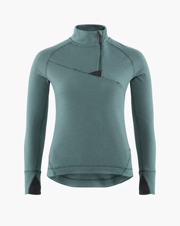 Huge Norna Half Zip Mid Layer Frost Green Women Klttermusen Fleeces and Sweaters Huge Norna Half Zip Mid Layer Frost Green Women Klttermusen Fleeces and Sweaters