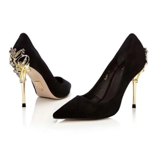 Illari Black Suede Women Moda In Pelle Mid Heel Shoes
