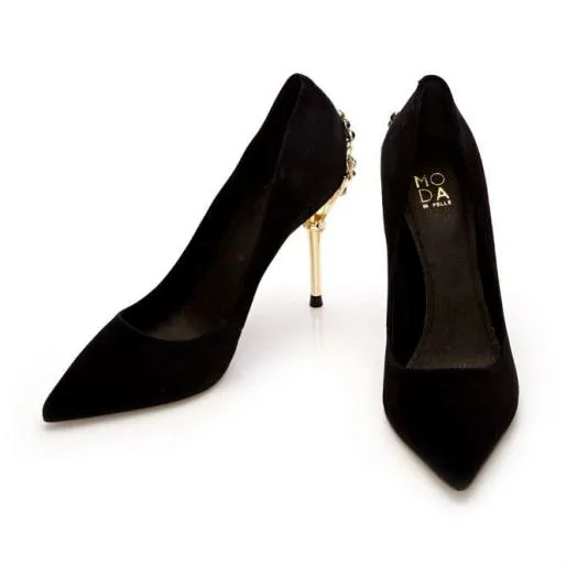 Illari Black Suede Women Moda In Pelle Mid Heel Shoes