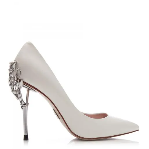 Illari Ivory Leather Women Moda In Pelle Mid Heel Shoes