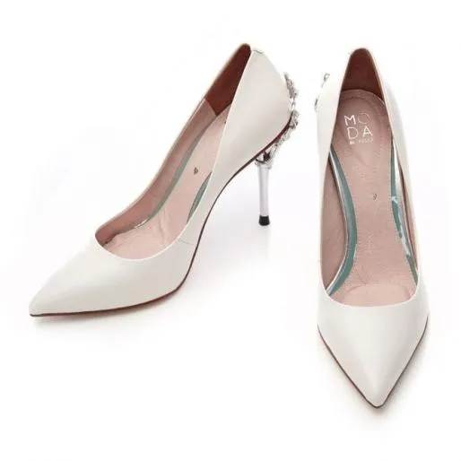 Illari Ivory Leather Women Moda In Pelle Mid Heel Shoes