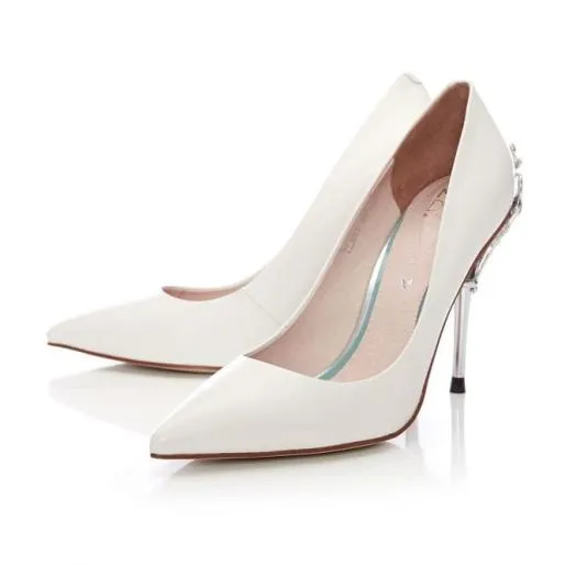 Illari Ivory Leather Women Moda In Pelle Mid Heel Shoes