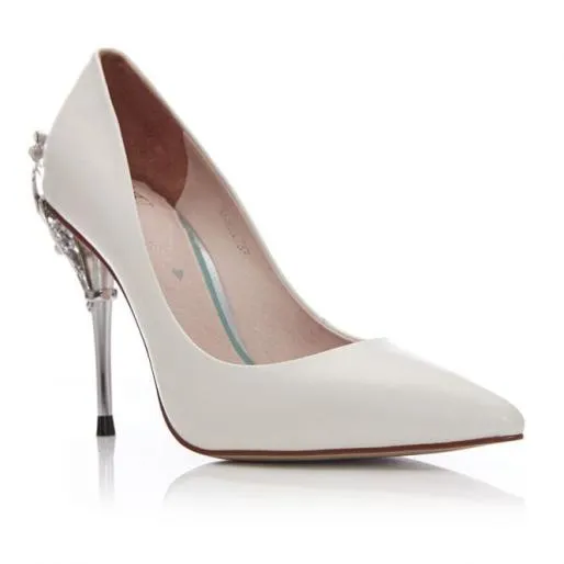Illari Ivory Leather Women Moda In Pelle Mid Heel Shoes