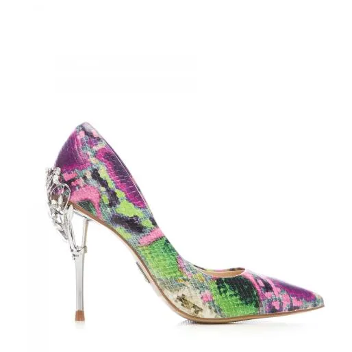 Illari Purple Snake Print Leather Women Moda In Pelle Mid Heel Shoes