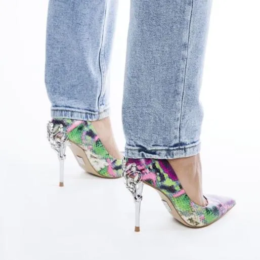 Illari Purple Snake Print Leather Women Moda In Pelle Mid Heel Shoes
