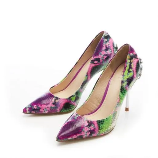 Illari Purple Snake Print Leather Women Moda In Pelle Mid Heel Shoes