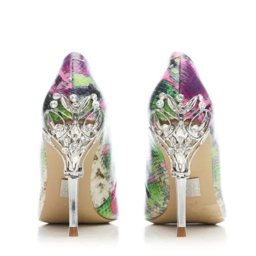 Illari Purple Snake Print Leather Women Moda In Pelle Mid Heel Shoes