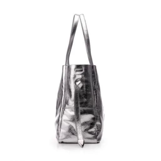 Indiie Bag Silver Leather Women Moda In Pelle Tote Bags Indiie Bag Silver Leather Women Moda In Pelle Tote Bags