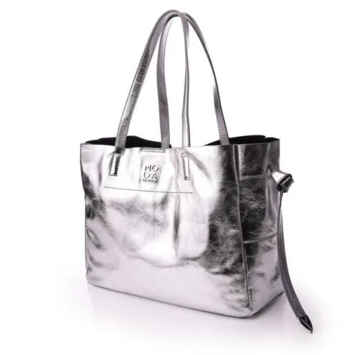 Indiie Bag Silver Leather Women Moda In Pelle Tote Bags Indiie Bag Silver Leather Women Moda In Pelle Tote Bags