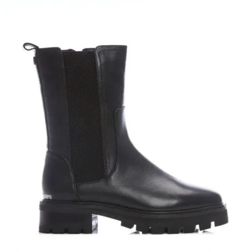 Innis Black Leather Women Moda In Pelle Chunky Boots