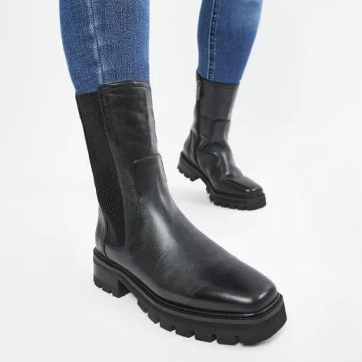Innis Black Leather Women Moda In Pelle Chunky Boots Innis Black Leather Women Moda In Pelle Chunky Boots
