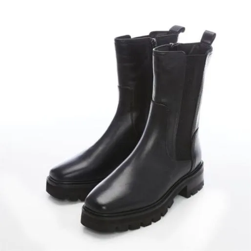 Innis Black Leather Women Moda In Pelle Chunky Boots Innis Black Leather Women Moda In Pelle Chunky Boots