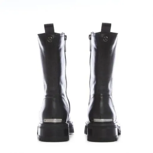 Innis Black Leather Women Moda In Pelle Chunky Boots Innis Black Leather Women Moda In Pelle Chunky Boots