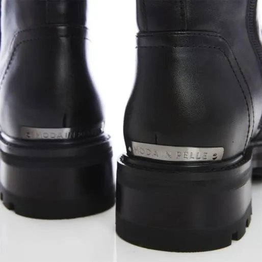 Innis Black Leather Women Moda In Pelle Chunky Boots Innis Black Leather Women Moda In Pelle Chunky Boots