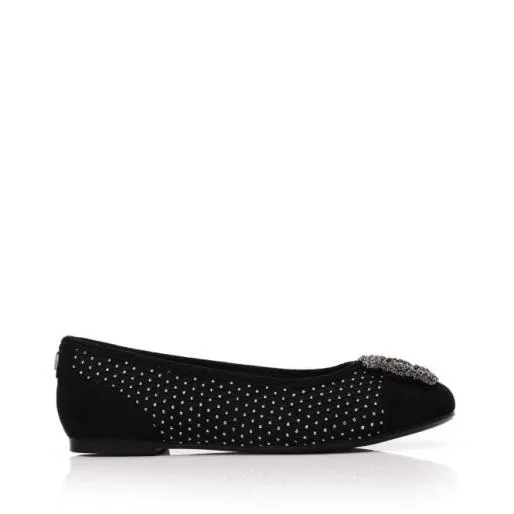 Izabella Black Textile Women Moda In Pelle Flat And Ballerina Shoes