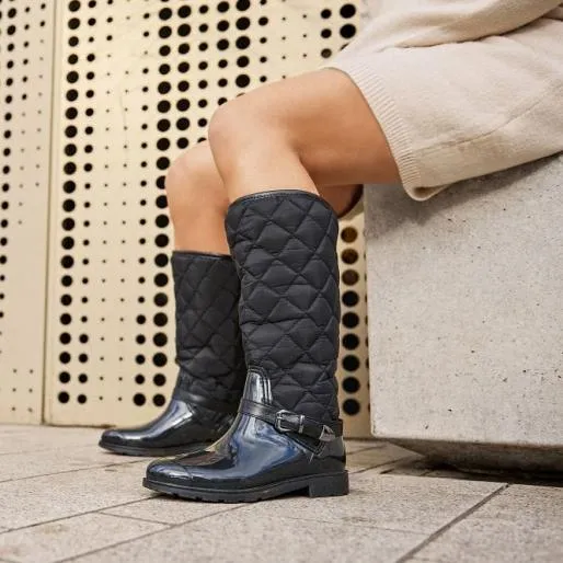 Izzibella Black Textile Women Moda In Pelle Knee High Boots