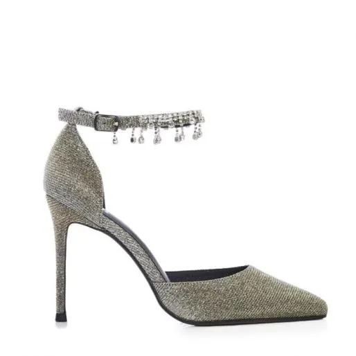 Joleene Pewter Textile Women Moda In Pelle High Heel Shoes