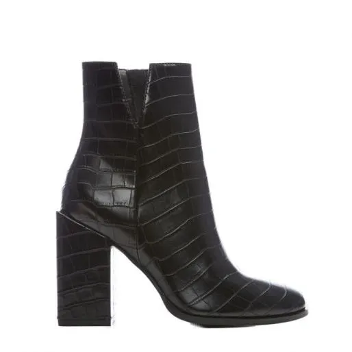 Kiani Black Patent Mocc Croc Women Moda In Pelle Ankle Boots