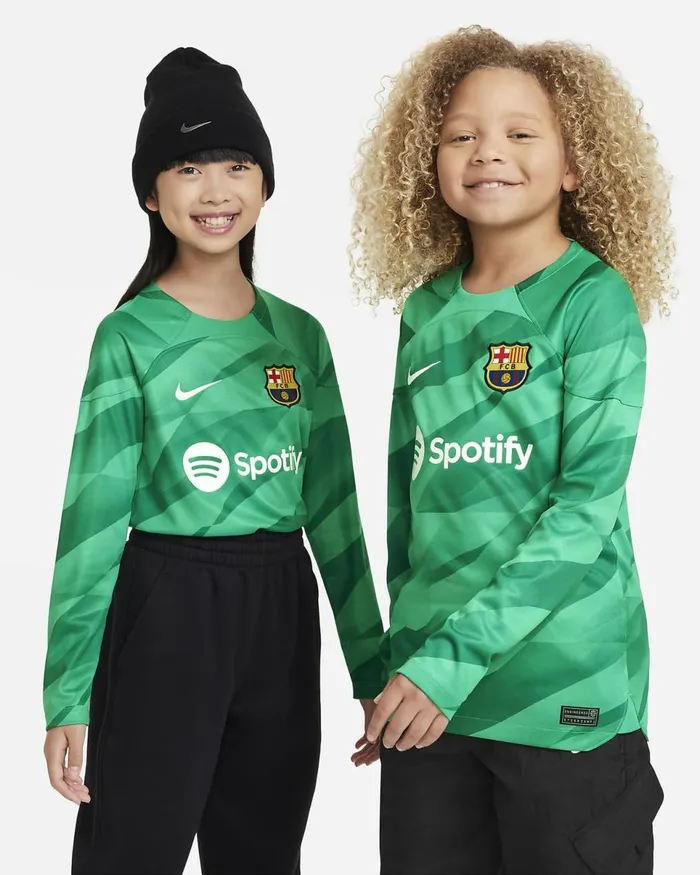 Kids FC Barcelona 202324 Stadium Goalkeeper Stadium Greenstadium Greenmalachitewhite Nike Kits And Jerseys Kids FC Barcelona 202324 Stadium Goalkeeper Stadium Greenstadium Greenmalachitewhite Nike Kits And Jerseys