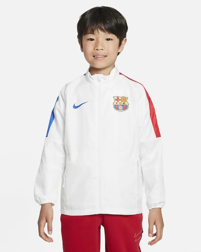 Kids FC Barcelona Repel Academy Awf Whiteuniversity Redroyal Blueroyal Blue Nike Jackets