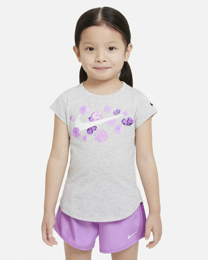 Kids Floral Logo Tee Light Smoke Grey Nike Tops And TShirts