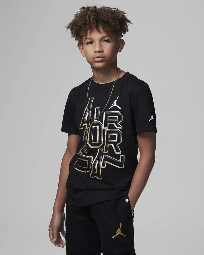 Kids Jordan 23 Gold Line Tee Black Nike Tops And TShirts