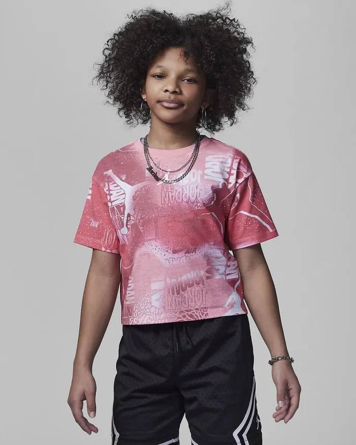 Kids Jordan Essentials New Wave AllOver Print Tee Coral Chalk Nike Tops And TShirts Kids Jordan Essentials New Wave AllOver Print Tee Coral Chalk Nike Tops And TShirts