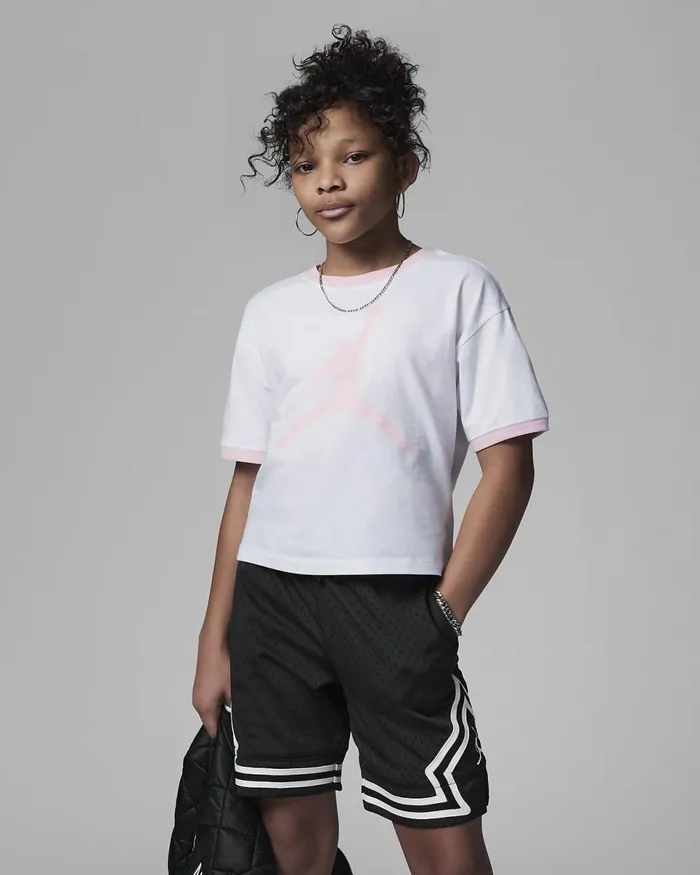 Kids Jordan Essentials Ringer Tee White Nike Tops And TShirts