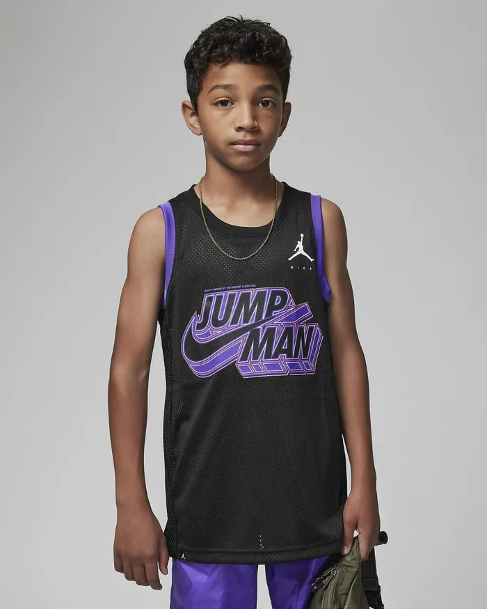 Kids Jordan Jumpman X Stacked Jersey Black Nike Tops And TShirts
