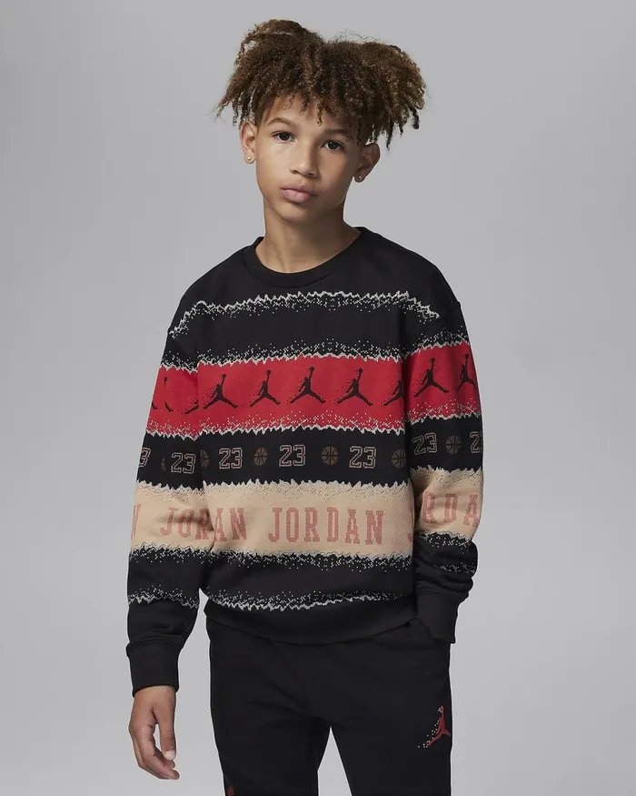 Kids Jordan Mj Holiday Fleece Crew Black Nike Tops And TShirts