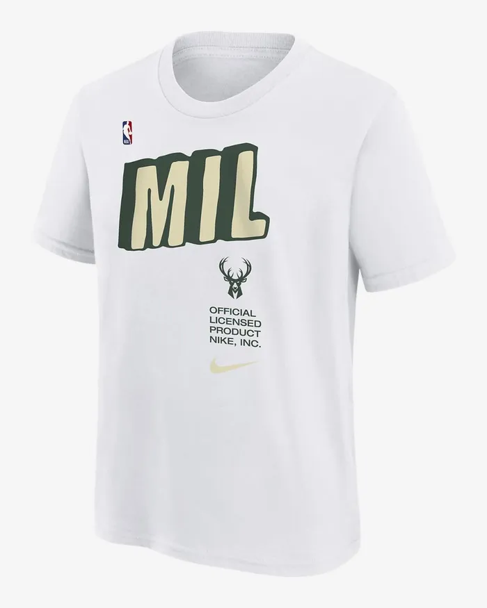 Kids Milwaukee Bucks White Nike Tops And TShirts
