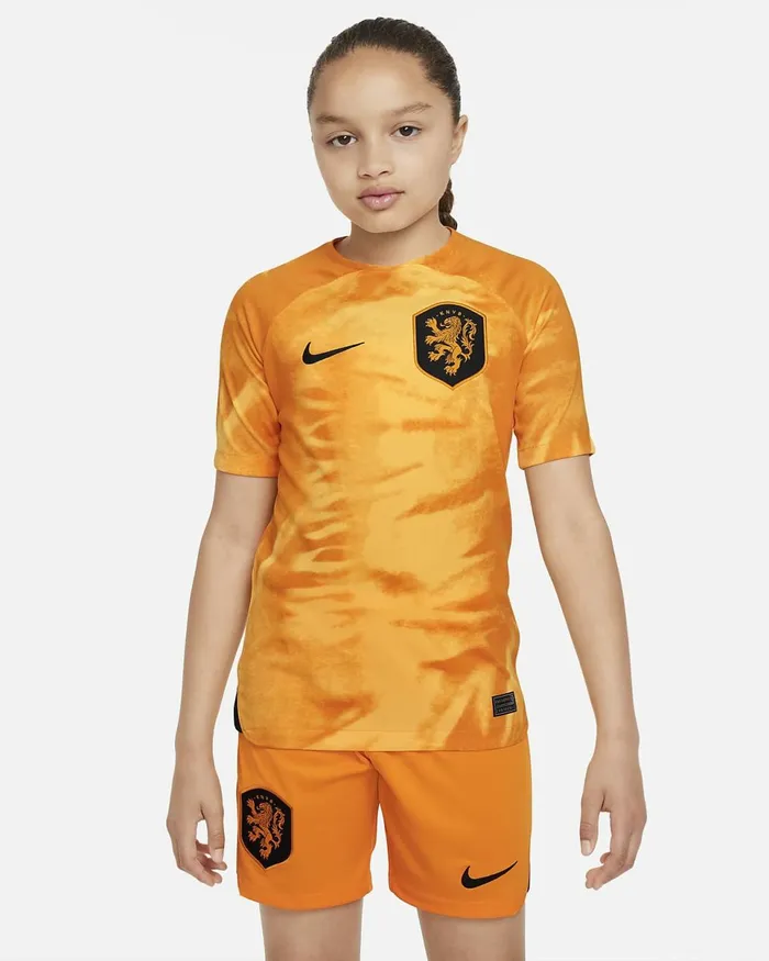 Kids Netherlands 202223 Stadium Home Laser Orangeblack Nike Tops And TShirts