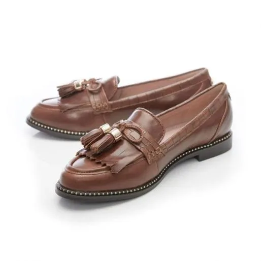 Kinsley Tan Leather Women Moda In Pelle Flat And Ballerina Shoes