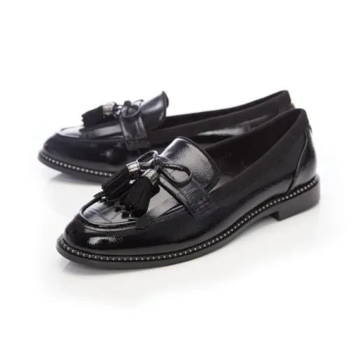 Kinsley W Black Leather Women Moda In Pelle Flat And Ballerina Shoes