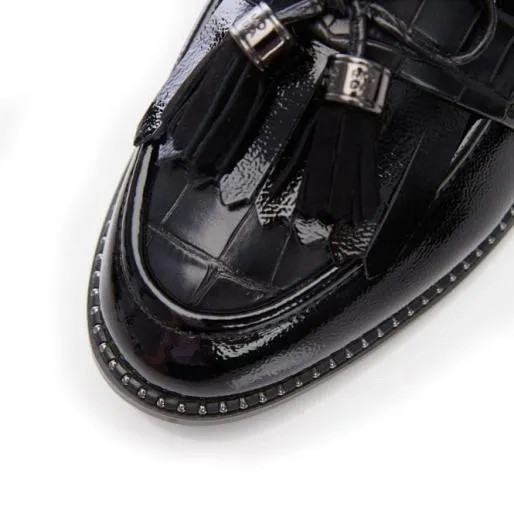Kinsley W Black Leather Women Moda In Pelle Flat And Ballerina Shoes