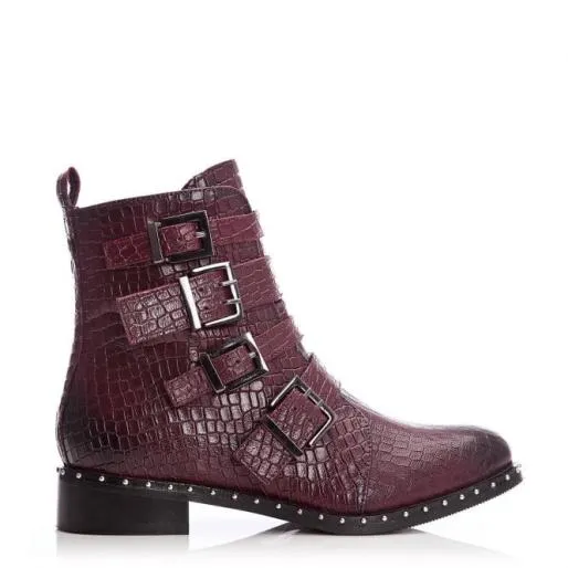 Kistana Burgundy Croc Women Moda In Pelle Ankle Boots