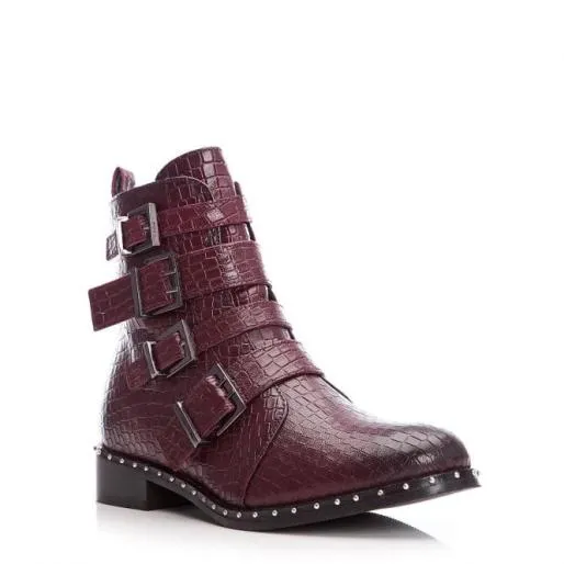 Kistana Burgundy Croc Women Moda In Pelle Ankle Boots