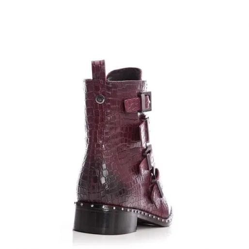 Kistana Burgundy Croc Women Moda In Pelle Ankle Boots