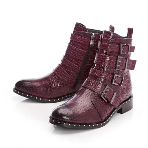 Kistana Burgundy Croc Women Moda In Pelle Ankle Boots