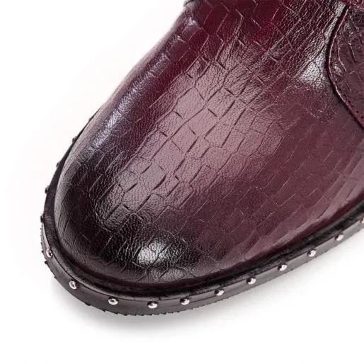 Kistana Burgundy Croc Women Moda In Pelle Ankle Boots