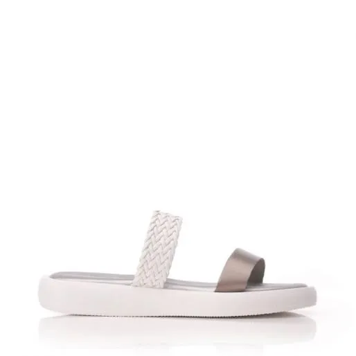 Ladoras White Leather Women Moda In Pelle Slider Sandals