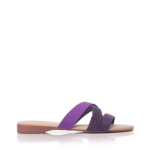 Lagoona Purple Leather Women Moda In Pelle Flat Sandals