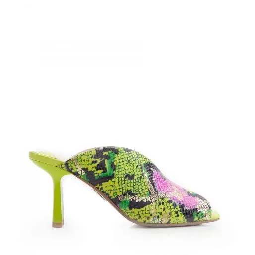 Laryssa Lime Green Snake Print Leather Women Moda In Pelle Heeled Sandals